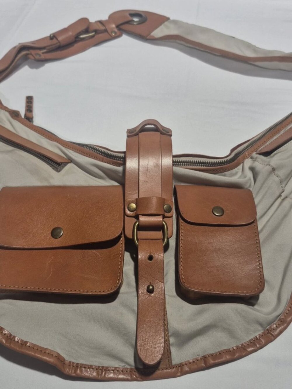 Free People Tan Leather Belt Bag with Dual Front Pockets